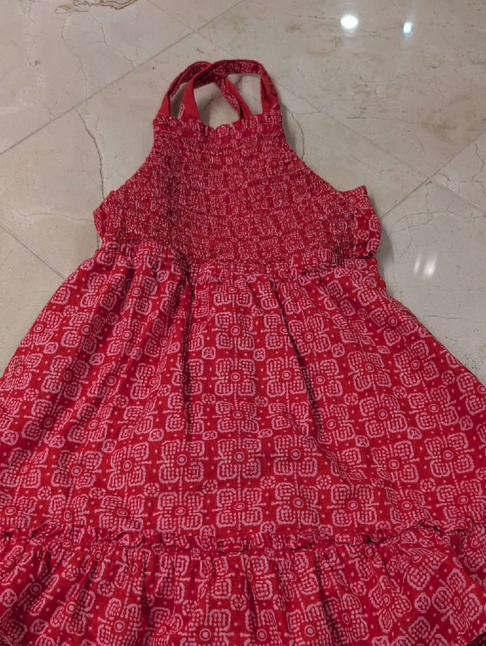 Kids Crewcuts Pink Printed Smocked Halter Dress Size 6